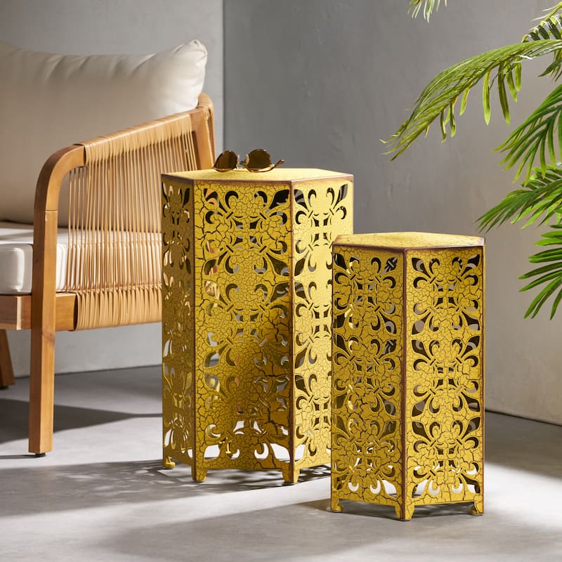 Parrish Iron Accent Tables (Set of 2) by Christopher Knight Home - Antique Yellow