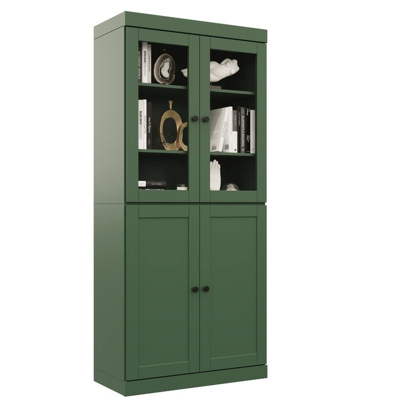 Palace Imports 100% Solid Wood 6-Shelf Bookcase with Clear Glass, Shaker Doors and Adjustable Shelves
