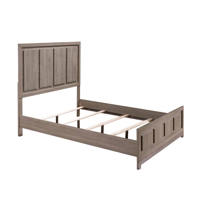Contemporary Queen Panel Bed with Sleek Minimalist Design and Grey Oak Finish