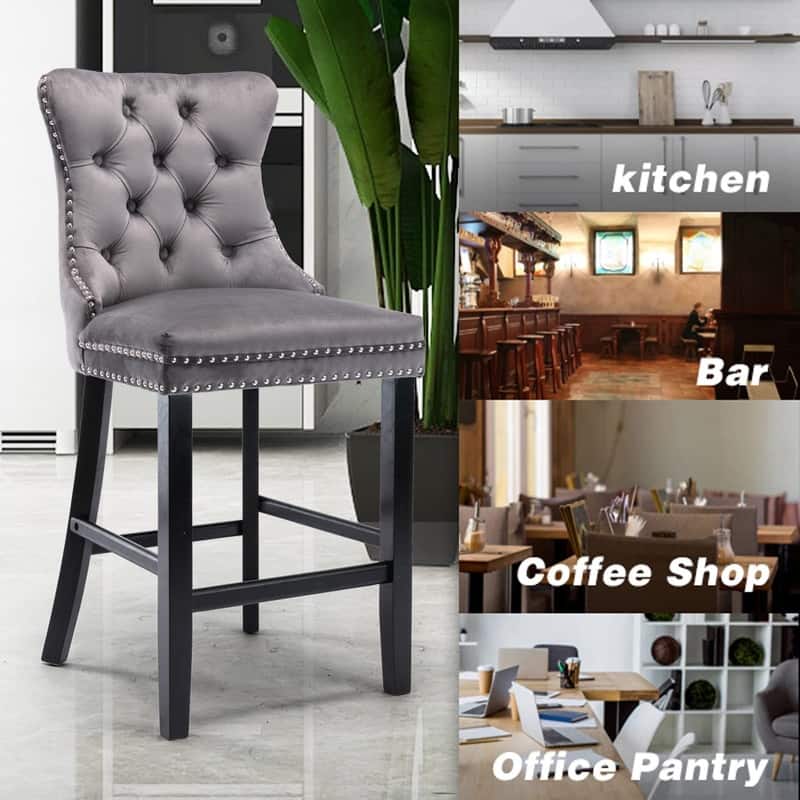 Wing Back Velvet Tufted Nailhead Barstools(Set of 6)