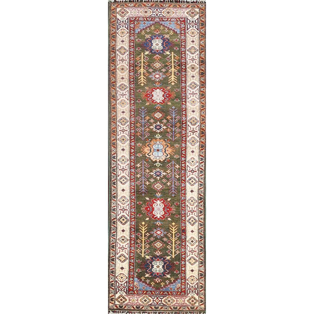 Geometric Kazak Oriental Staircase Runner Rug Hand-knotted Wool Carpet - 2'6" x 10'0"
