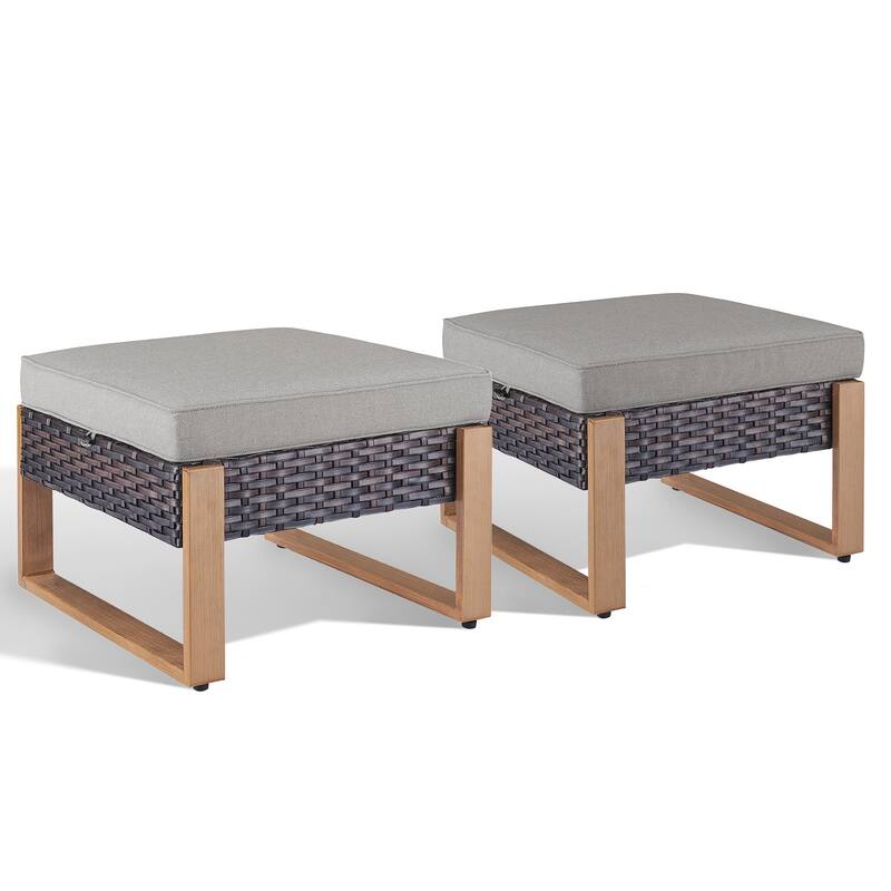 Gymojoy All-Weather Rattan Wicker Ottomans - Brown