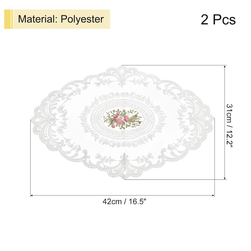 2Pack 12x16in Retro Lace Placemat Oval French Crochet Doilies Coasters - 12x16-in - White