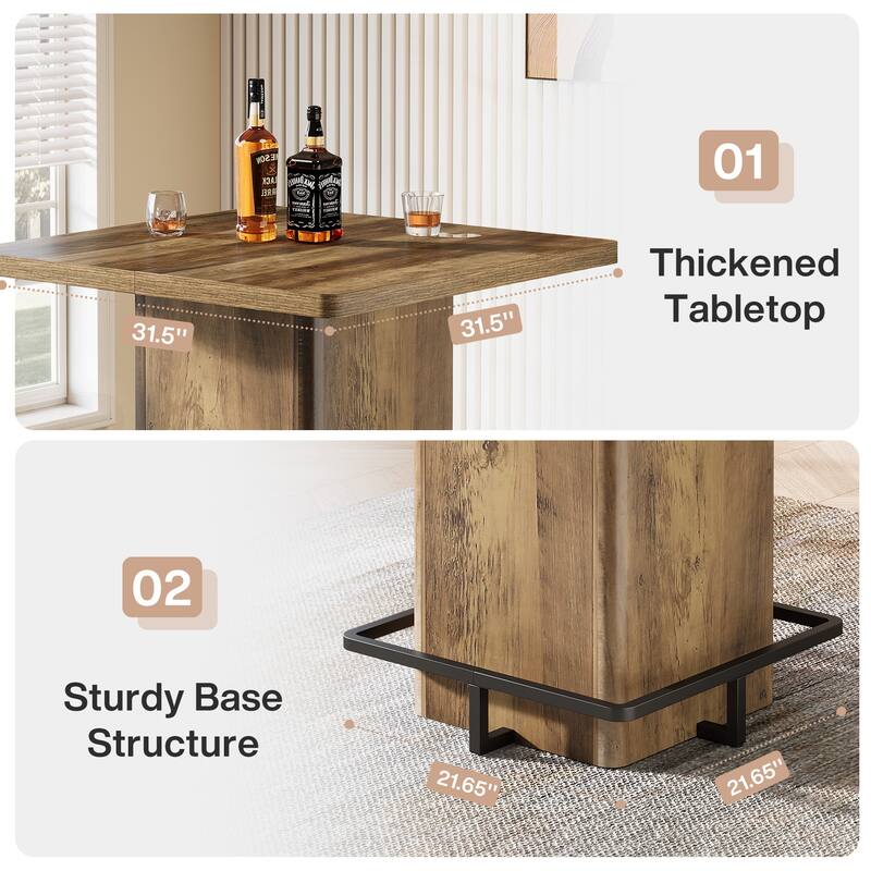 Bar Table, 39.37" High Square Pub Table for Small Bars