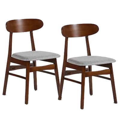 Dark Brown/Gray Polyester Upholstered Wood Frame Dining Chair, Set of 2, Sturdy Dining Chair for Dining Rooms - 17.5
