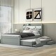 preview thumbnail 42 of 48, Platform Bed with Twin Size Trundle & 2 Drawers, Wooden Storage Bedframe with LED Headboard/Charging Station for Kids Boys Girls