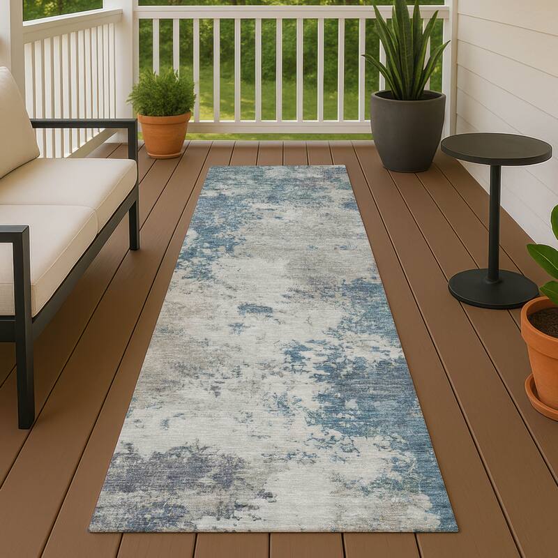 Machine Washable Indoor/ Outdoor Casual Contemporary Chantille Rug - Denim - 2'3" x 7'6"