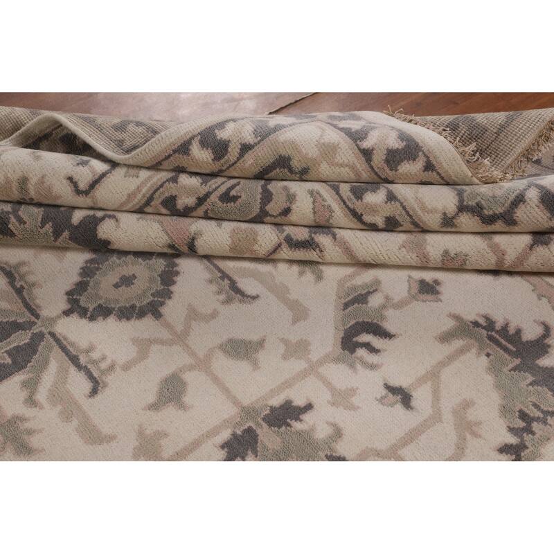 All-Over Ivory Floral Oushak Indian Area Rug Handmade Wool Carpet - 9'2"x 12'1"