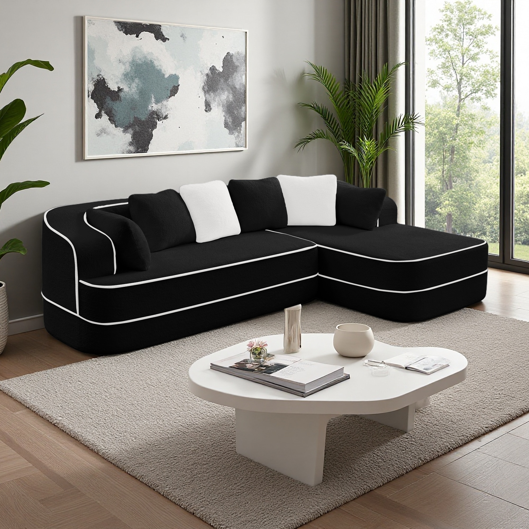 105.9" Teddy Fabric L-Shaped Sectional Sofa with Chaise, Contrast Color, No Assembly