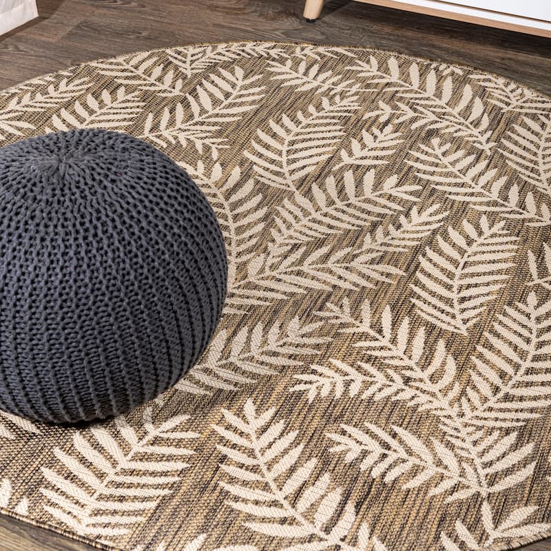 JONATHAN Y Galon Palm Frond Indoor/Outdoor Area Rug - 6' Round - Brown/Beige