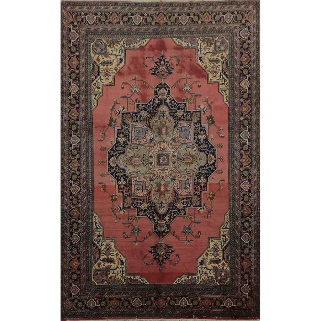 Hand Knotted Oriental 100% Wool Carpet Traditional Medallion Pink Heriz Area Rug - 12' 8'' X 9' 1''
