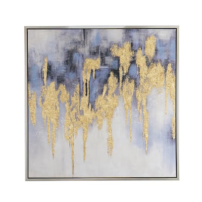 39 x 39 Framed Oil Painting, Gold Flakes, Square Polyester Canvas, Abstract