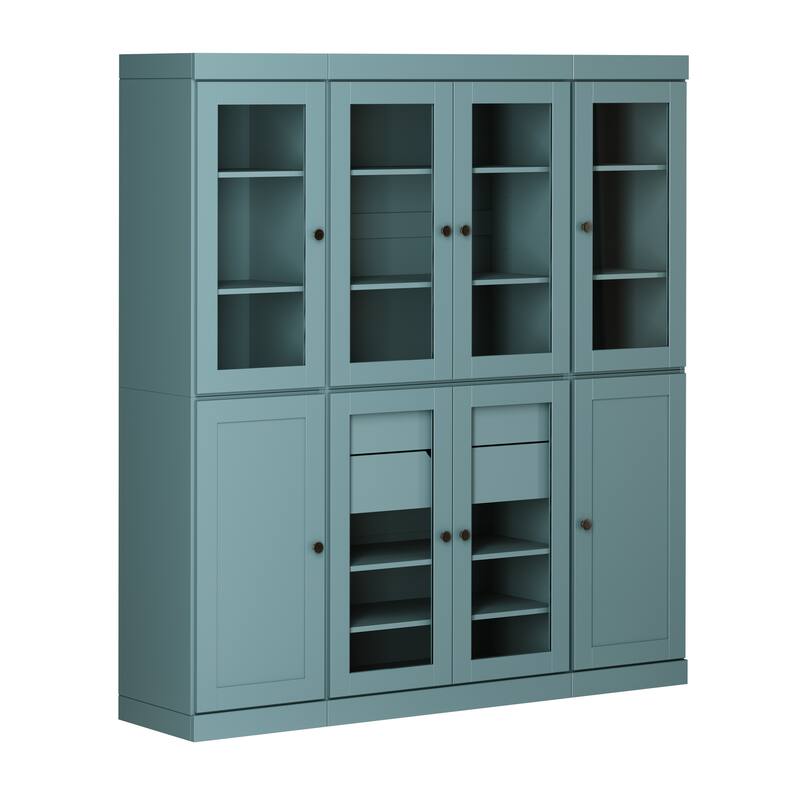 Palace Imports 100% Solid Wood 65" Pantry Cabinet with Clear Glass, Shaker Doors, 2-Drawers and Adjustable Shelves