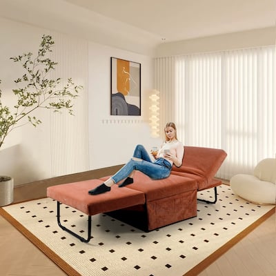 Brown 36.61" 4-in-1 Convertible Corduroy Lounge Chair