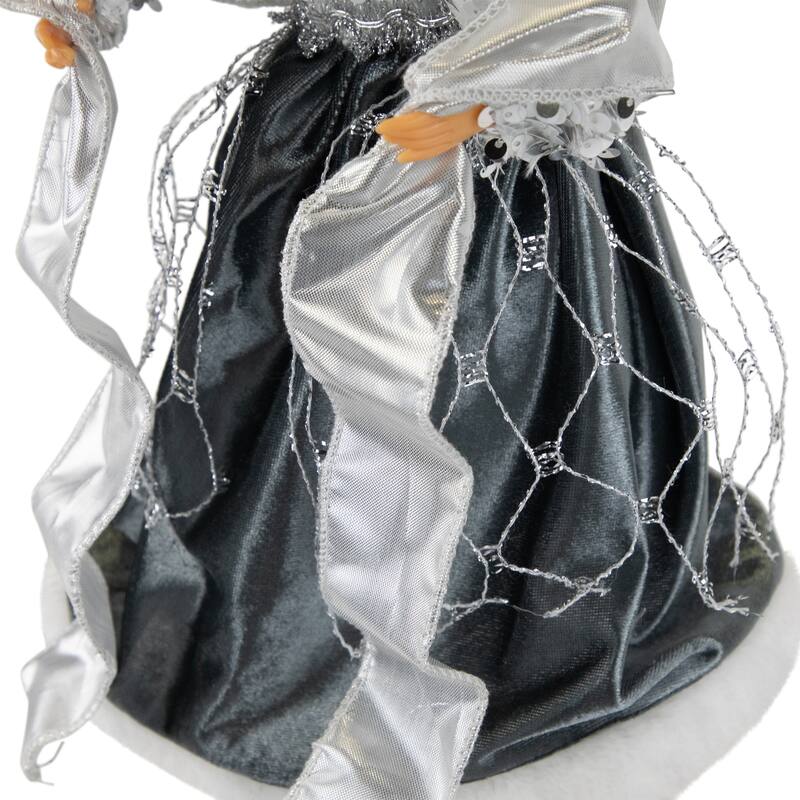12" Slate Metallic Silver Sequined Angel Christmas Tree Topper, Unlit