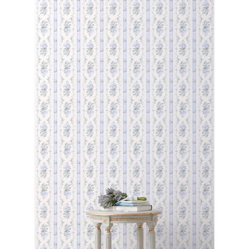 LoveShackFancy Dreamy Days Sweet Blue Stripe and Floral Wallpaper