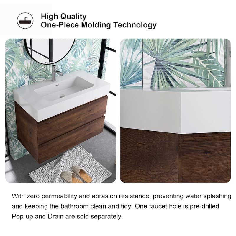 Floating Bathroom Vanity with Solid Surface Top