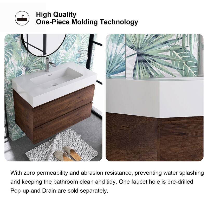 Single Sink Floating Bath Vanity in with Solid Surface Top