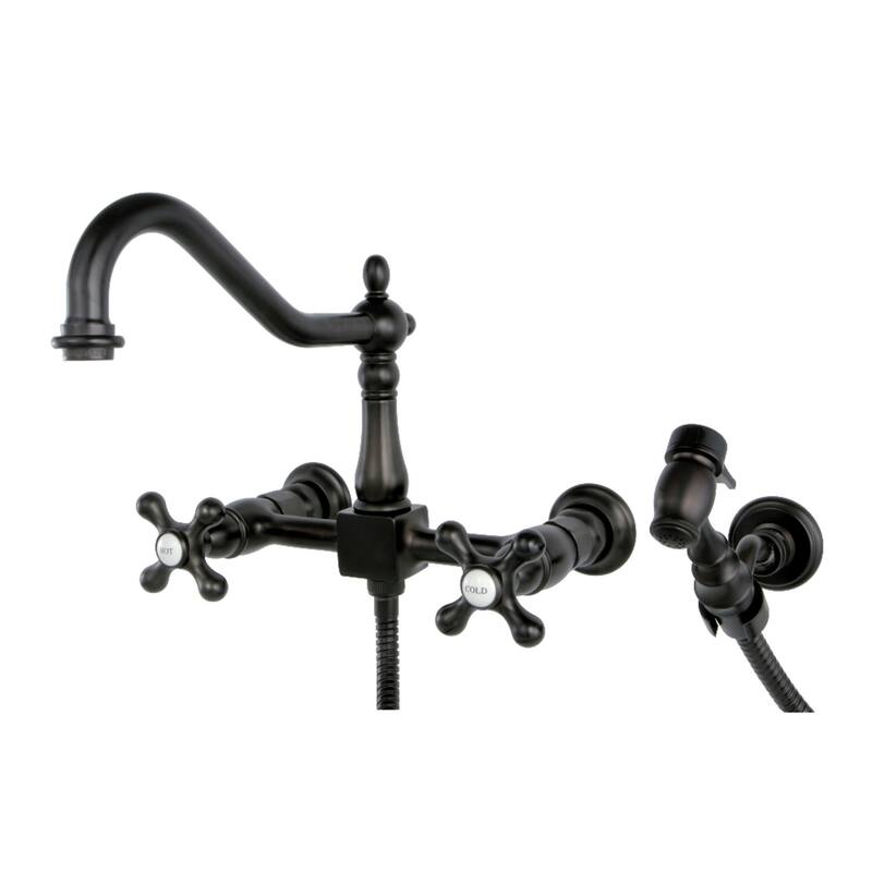 Heritage Two-Handle Wall Mount Bridge Kitchen Faucet with Brass Sprayer - Oil Rubbed Bronze