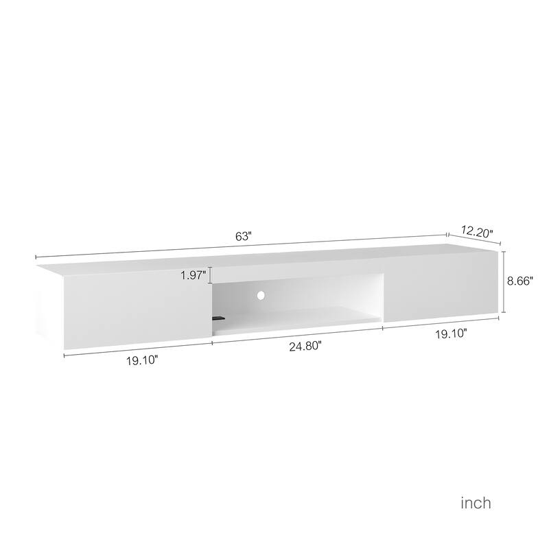 Floating TV Stand Wall Mounted with 16 Color LEDs, 63" Modern TV Stand, Entertainment Center with Open Storage Compartment