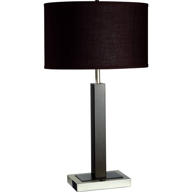 HomeRoots 30" Black Polyresin Table Lamp With Brown Classic Drum Shade - 17