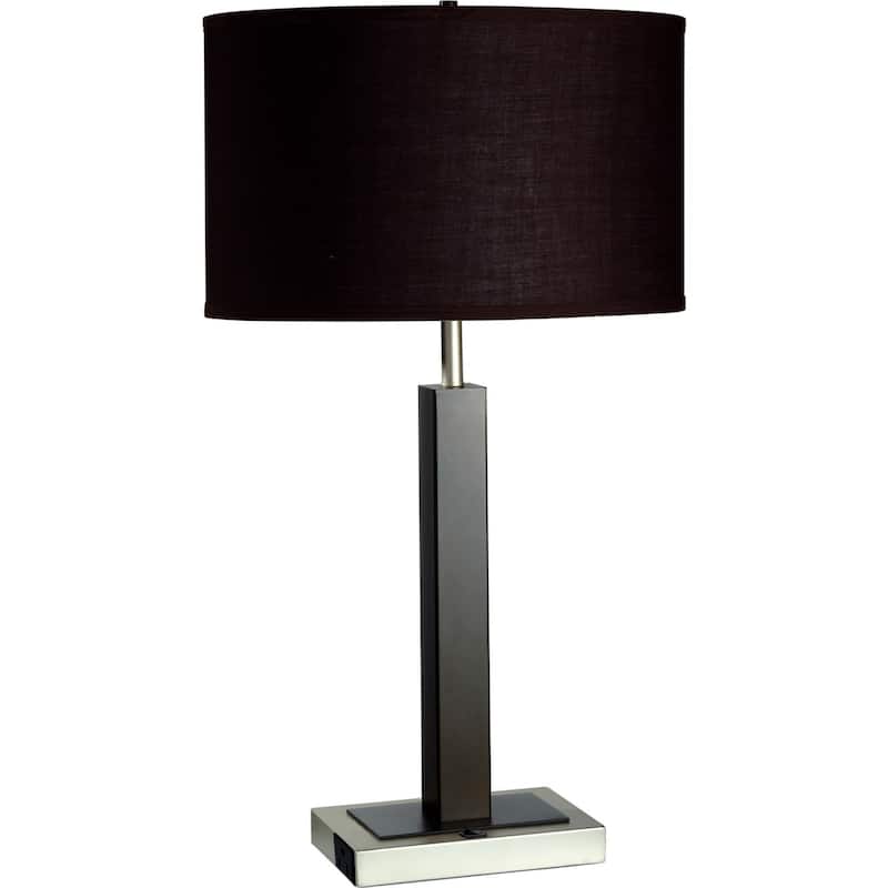 HomeRoots 30" Black Polyresin Table Lamp With Brown Classic Drum Shade - 17