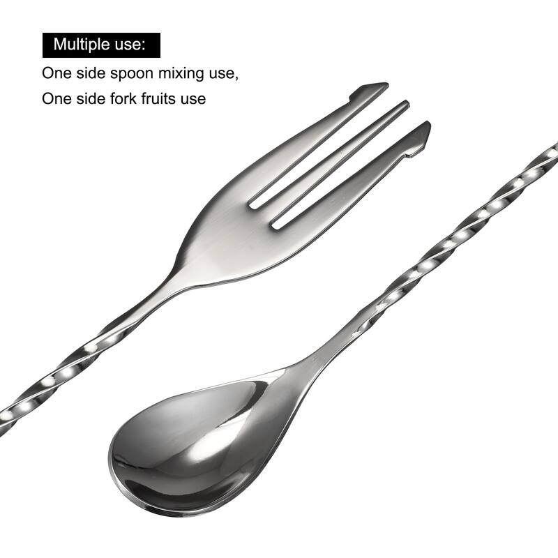 Bar Mixing Spoon, Stainless Steel Cocktail Spoon 16 Inch Spiral Pattern - Black