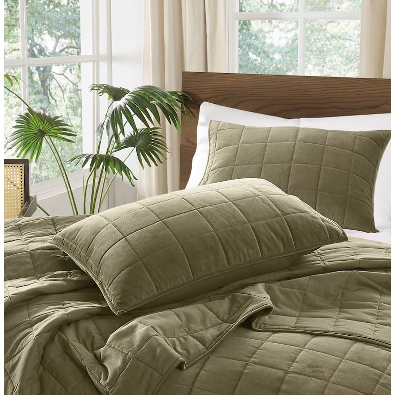 Brooklyn Loom Matte Cotton Velvet Box Stitch Quilt Set