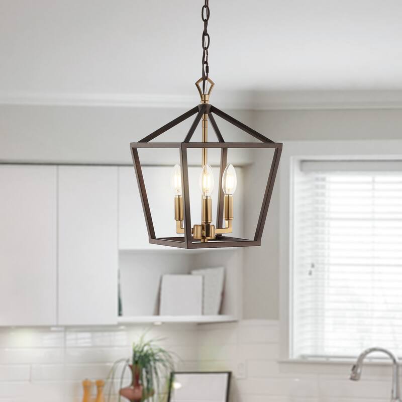 Marion Lantern Metal LED Pendant, by JONATHAN Y - 10" - Oil Rubbed Bronze/Brass Gold