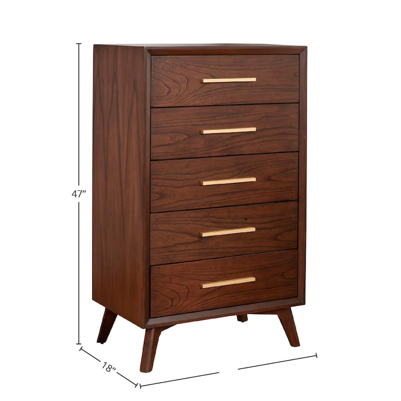 Alpine Furniture Arden 5 Drawer Wood Chest in Walnut (Brown) - Walnut - 5-drawer