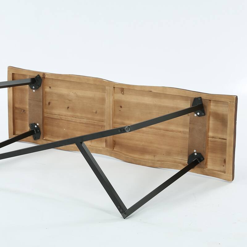 63" Solid Wood Pub Table, Industrial Metal Frame, Counter Height