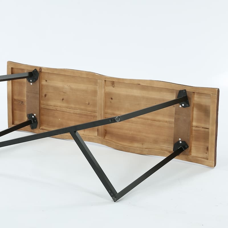 Solid Wood Industrial Bar Table, 63-Inch Counter Height Pub Table with Sturdy Metal Frame - Brown