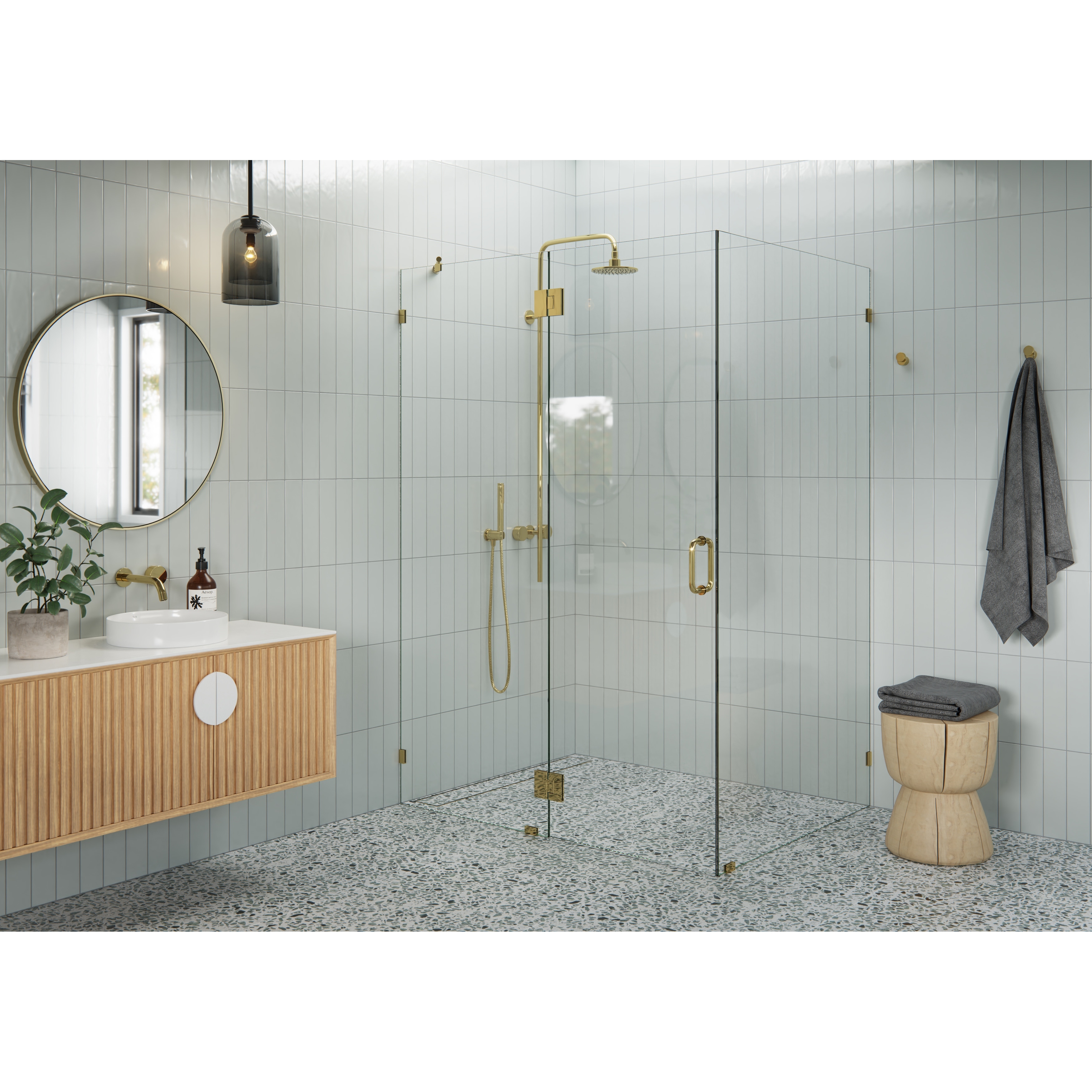 Glass Warehouse 78" x 54" x 40" Frameless 90 Degree Shower Enclosure - Glass Hinge