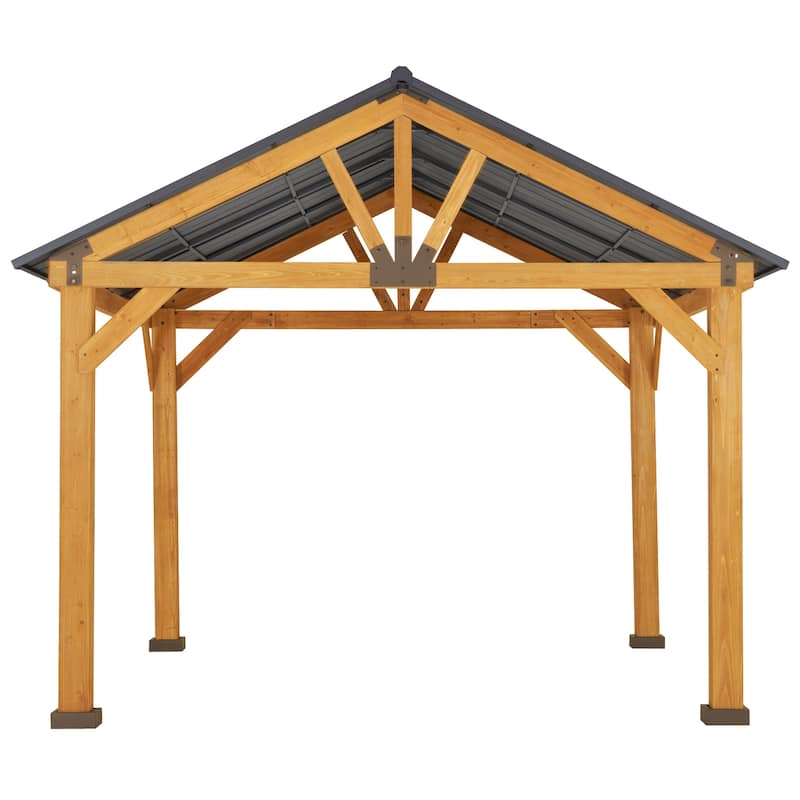 Outsunny 13' x 11' Wood Framed Gazebo, Hardtop Canopy, Steel Roof