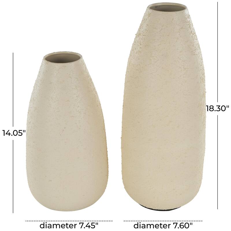 Metal Minimalistic Distressed Textured Decorative Vase - Set of 2 Cream - Roche River Decor