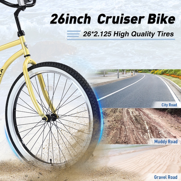 Beach Cruiser Yellow Bike Single Speed Bicycles Men's Bikes