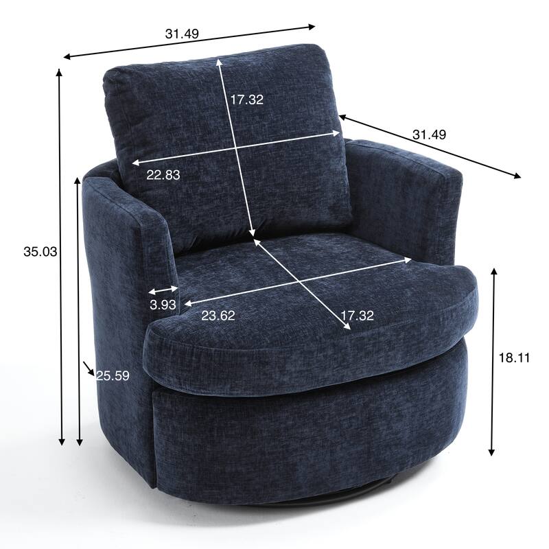 Upholstered Swivel Chair with Metal Base, Chenille Fabric Accent Chair with Curved Back, Living Room Single Sofa