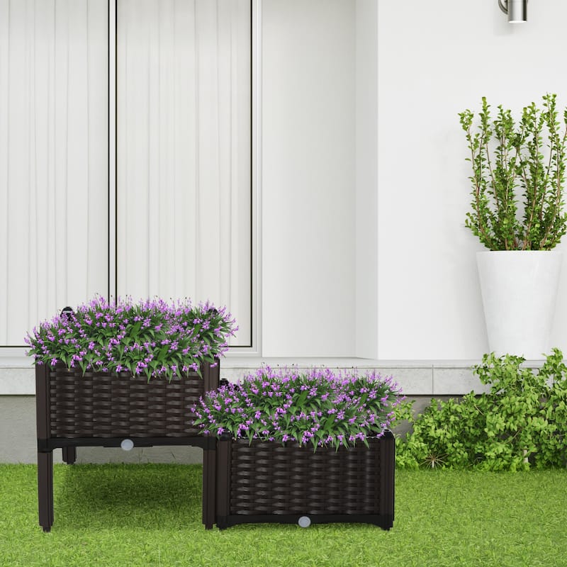 2 Piece Raised Garden Bed with Legs, Self-Watering Planter Box Raised Bed to Grow Flowers, Herbs & Vegetables, Gray