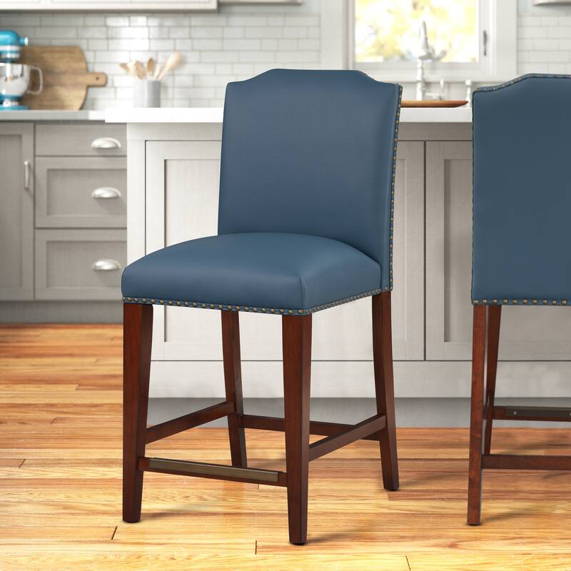 Britton Stationary Faux Leather Counter Stool with Nail Heads by Greyson Living - Blue