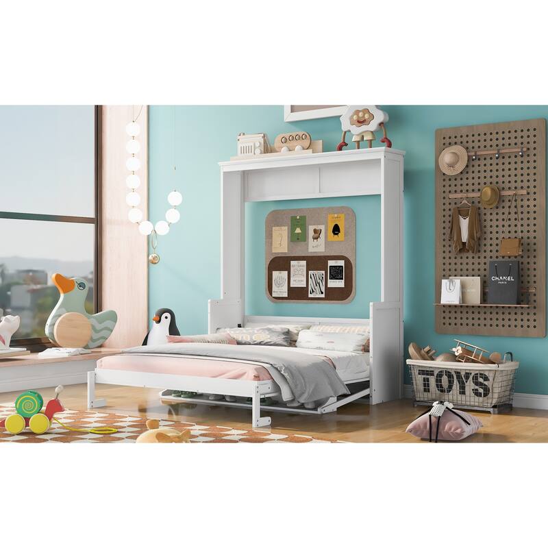 Queen Size Murphy Bed with a Shelf, Gray