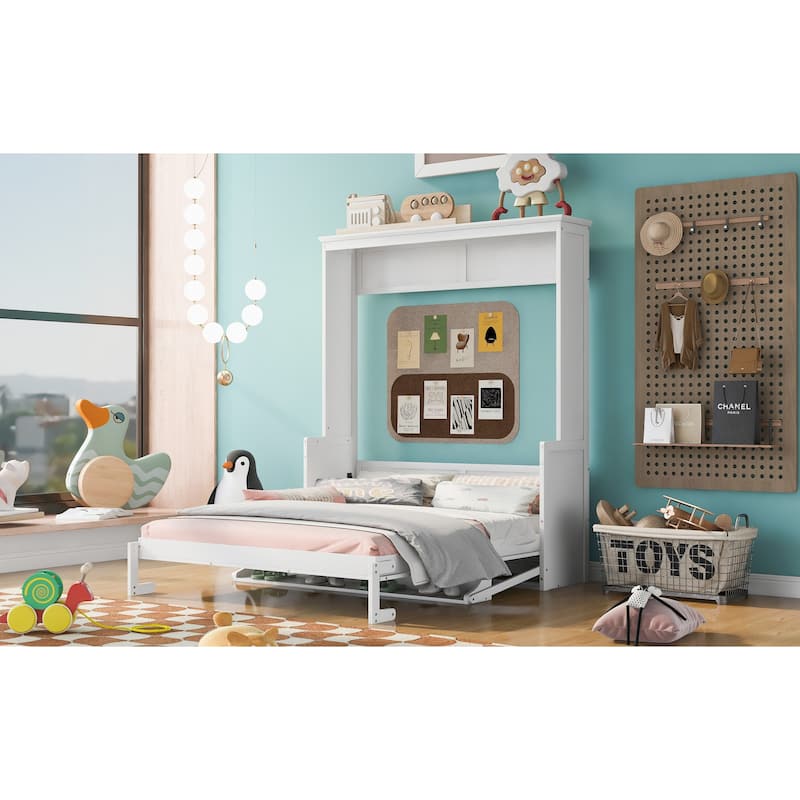 Roomfitters Queen Murphy Wall Bed with Floating Shelf, Space-Saving Folding Mechanism