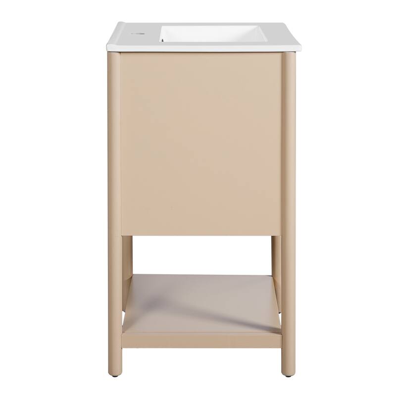 Roomfitters 20" Bathroom Vanity with Ceramic Sink, Freestanding French Style Storage Cabinet with Soft Close Door, Cream White