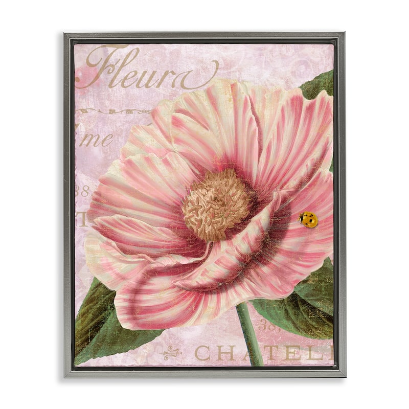 Stupell French Flower & Ladybug Framed Floater Canvas Wall Art Design By Sasha - 25 x 31 - Grey