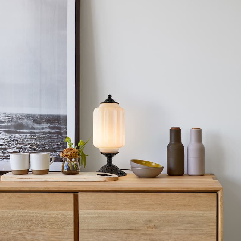 1-Light Transitional Metal & Glass Table Lamp with Carved Base for Bedroom Nightstand - 5.9 in. W x 13.8 in. H