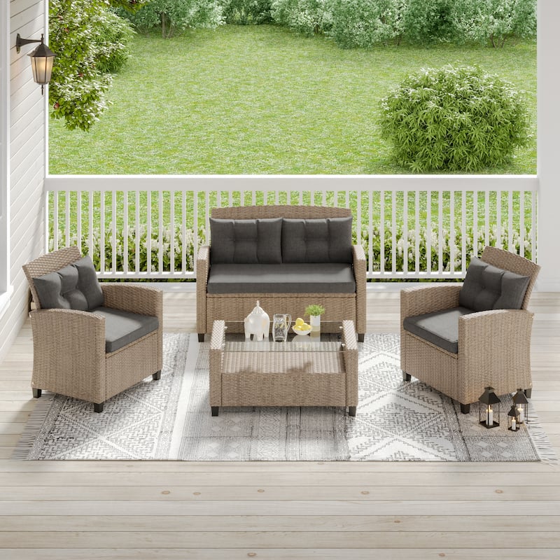 Corvus Armitage 4-piece Outdoor Resin Wicker Chat Set with Cushions