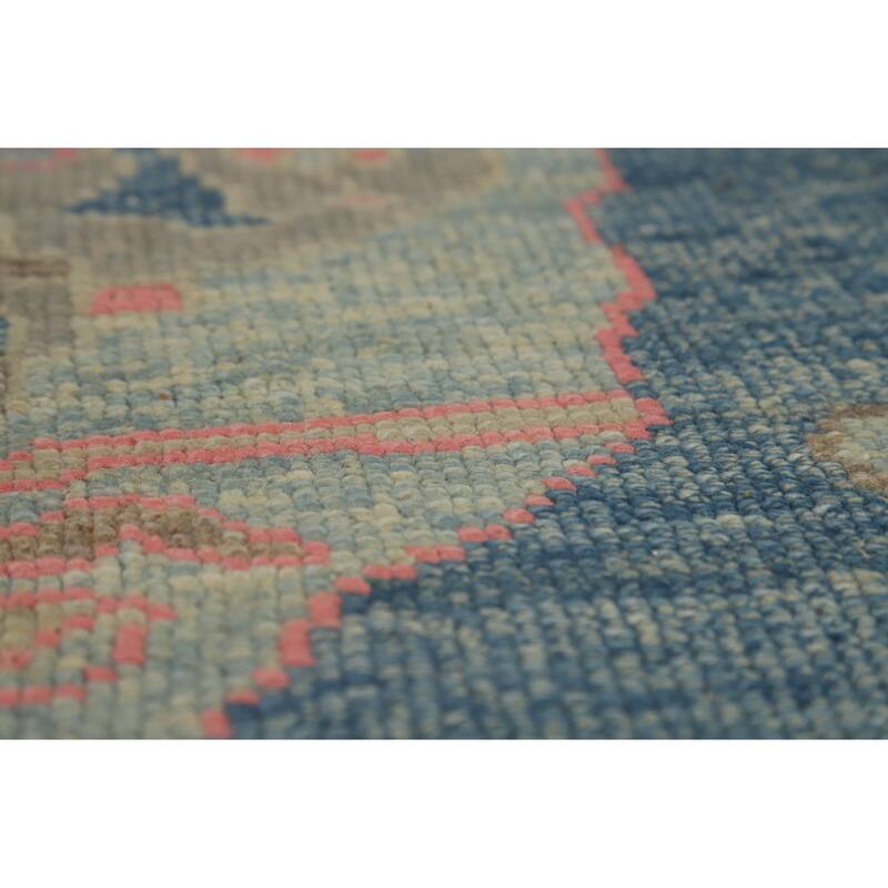Hand Knotted Oriental 100% Wool Carpet Transitional Geometric Navy Blue & Blues Oushak Area Rug - 10' 7'' X 7' 11''