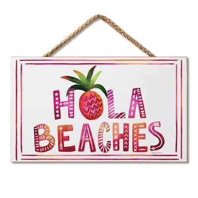 Hola Beaches Hanging Wood Sign 9.5" x 5.75" Made in the USA