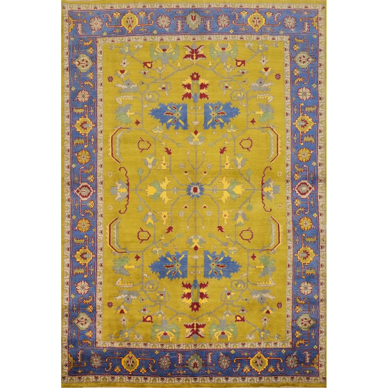 Hand Knotted Oriental 100% Wool Carpet Transitional All-Over Yellow & Gold Oushak Area Rug - 11' 7'' X 8' 9''