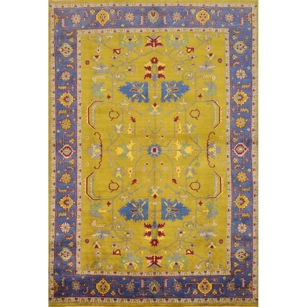 Hand Knotted Oriental 100% Wool Carpet Transitional All-Over Yellow & Gold Oushak Area Rug - 11' 7'' X 8' 9''
