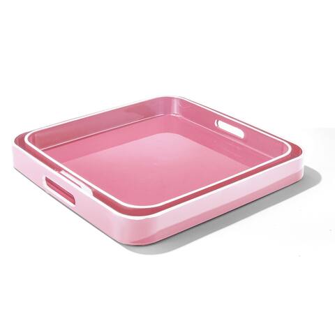 Pink Square Set Of 2 Trays with White Rim